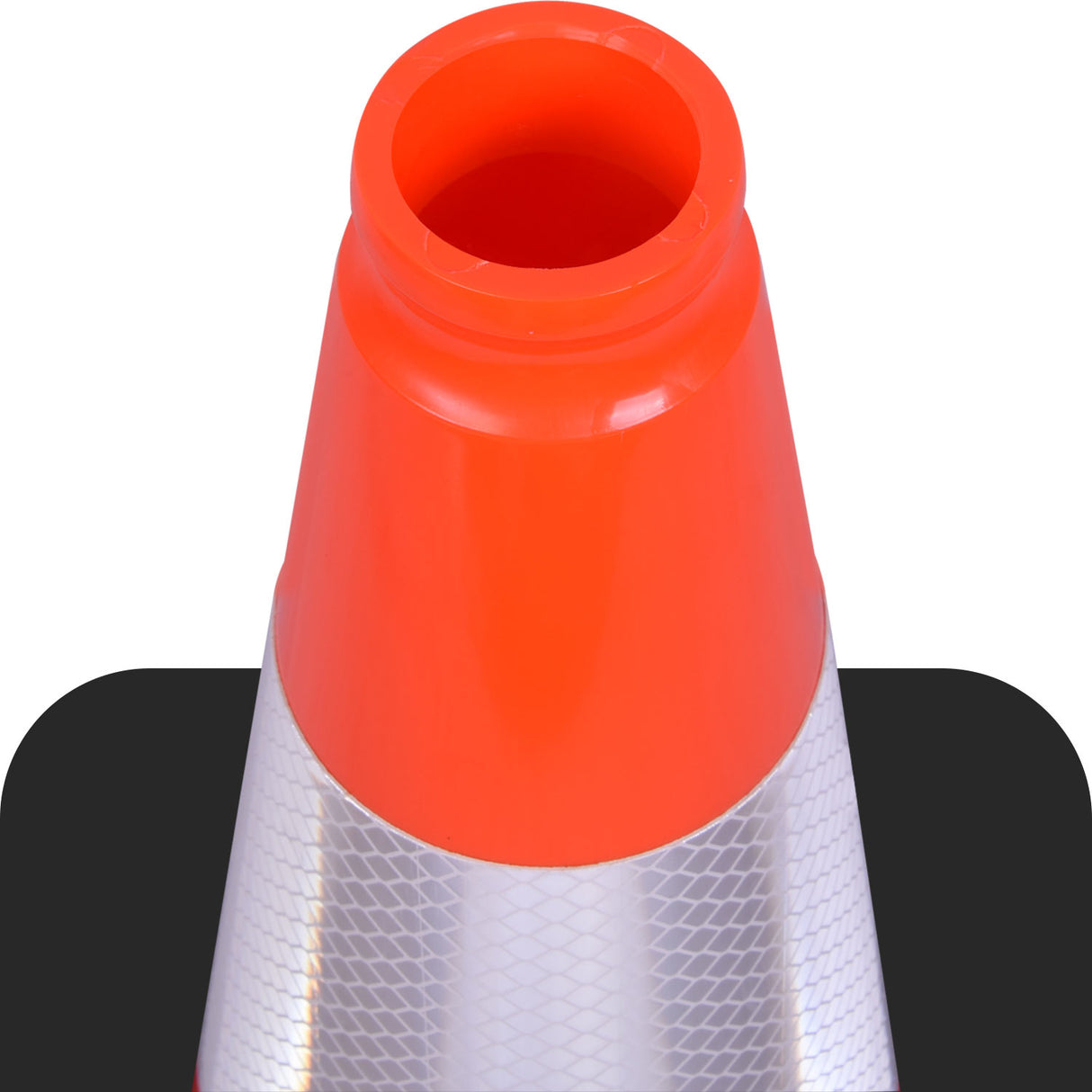 18" Black Base Traffic Cone with 6" ASTM Type IV Reflective Collar, Fluorescent Orange Body with  Recessed Handle Top