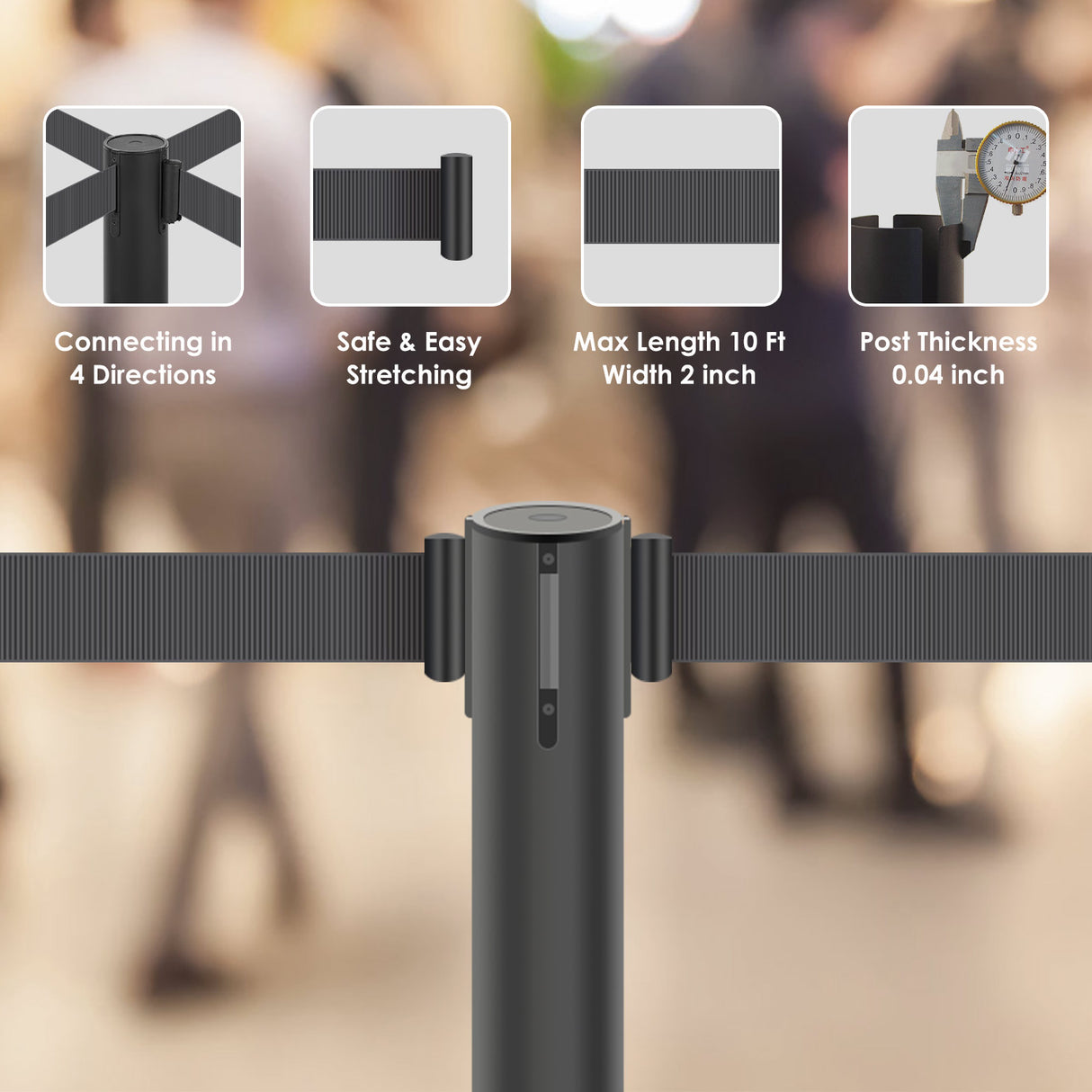 Stainless Steel Retractable Stanchion with 10 ft Black Belt