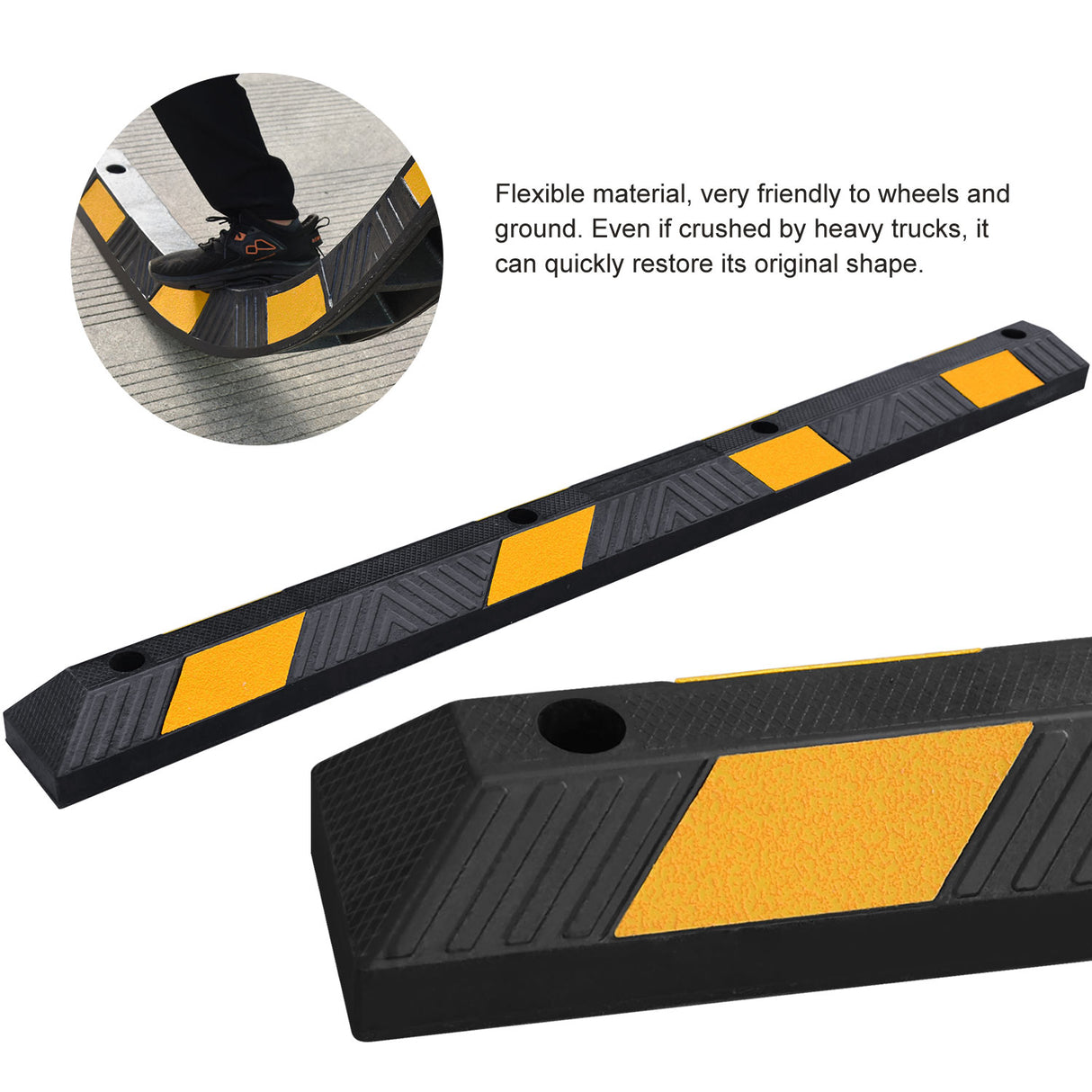 6Foot Heavy Duty Rubber Parking Curb with Beads Reflector