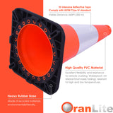 18" Black Base Traffic Cone with 6" ASTM Type IV Reflective Collar, Fluorescent Orange Body with  Recessed Handle Top