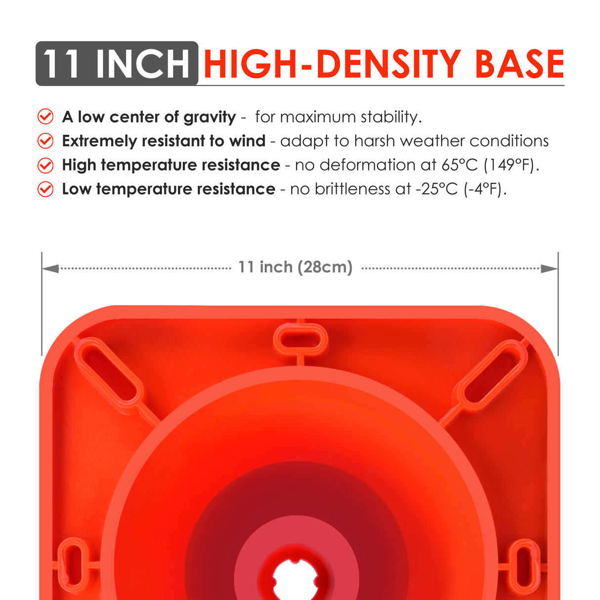 18" Solid Orange Traffic Cone with 6" ASTM Type IV Reflective Collar