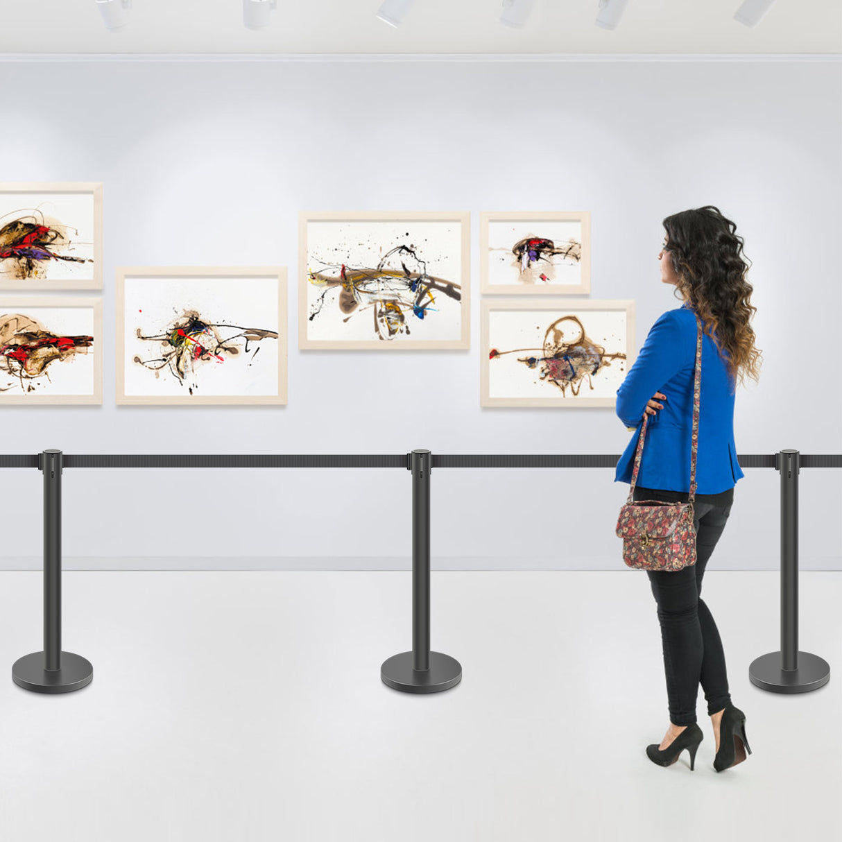 Stainless Steel Retractable Stanchion with 10 ft Black Belt