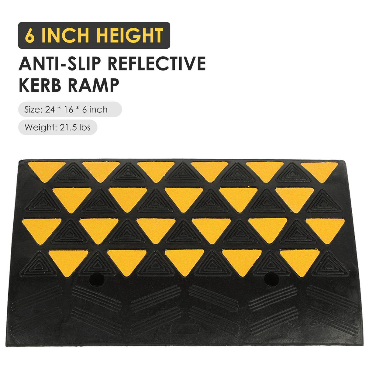 6Inch Heavy Duty Rubber Curb Ramp with Yellow Reflector