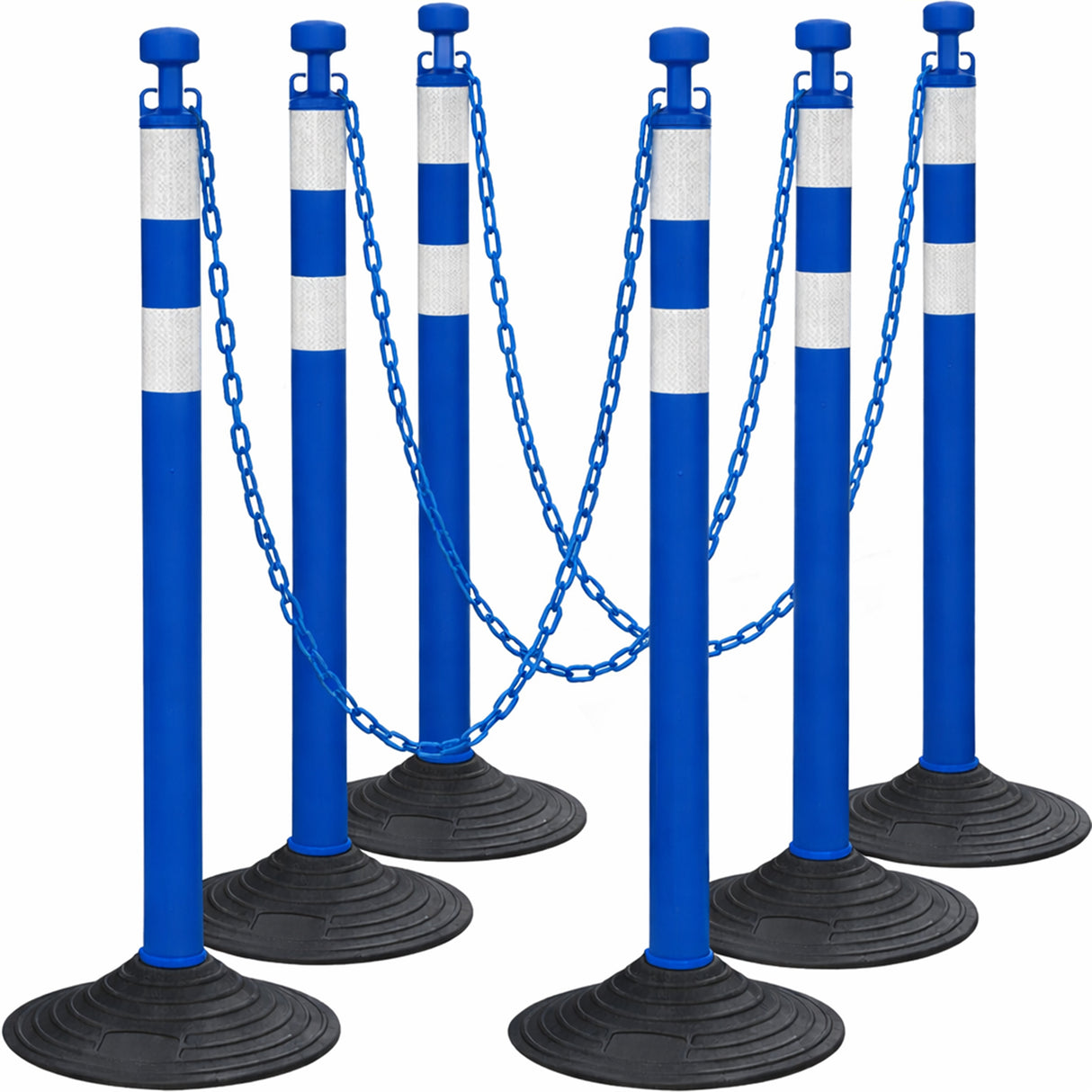 6-Pack Chain Stachion Post with Heavy Rubber or Water Filled Base - front view