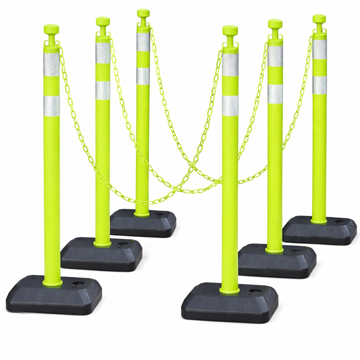 6-Pack Chain Stachion Post with Heavy Rubber or Water Filled Base - with accessories
