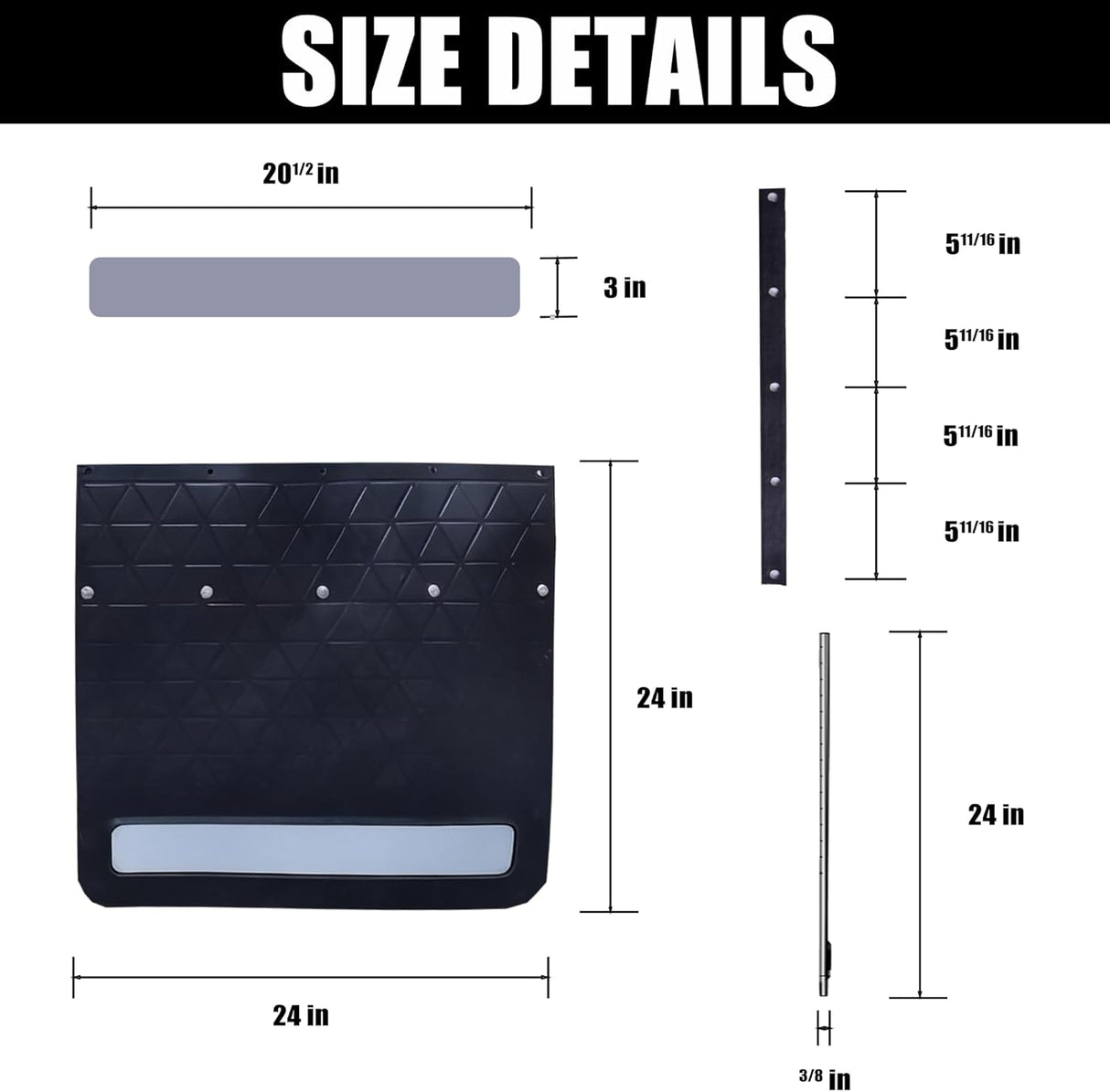 Rubber Mud Flap and Adjustable Hitch-Mounted System