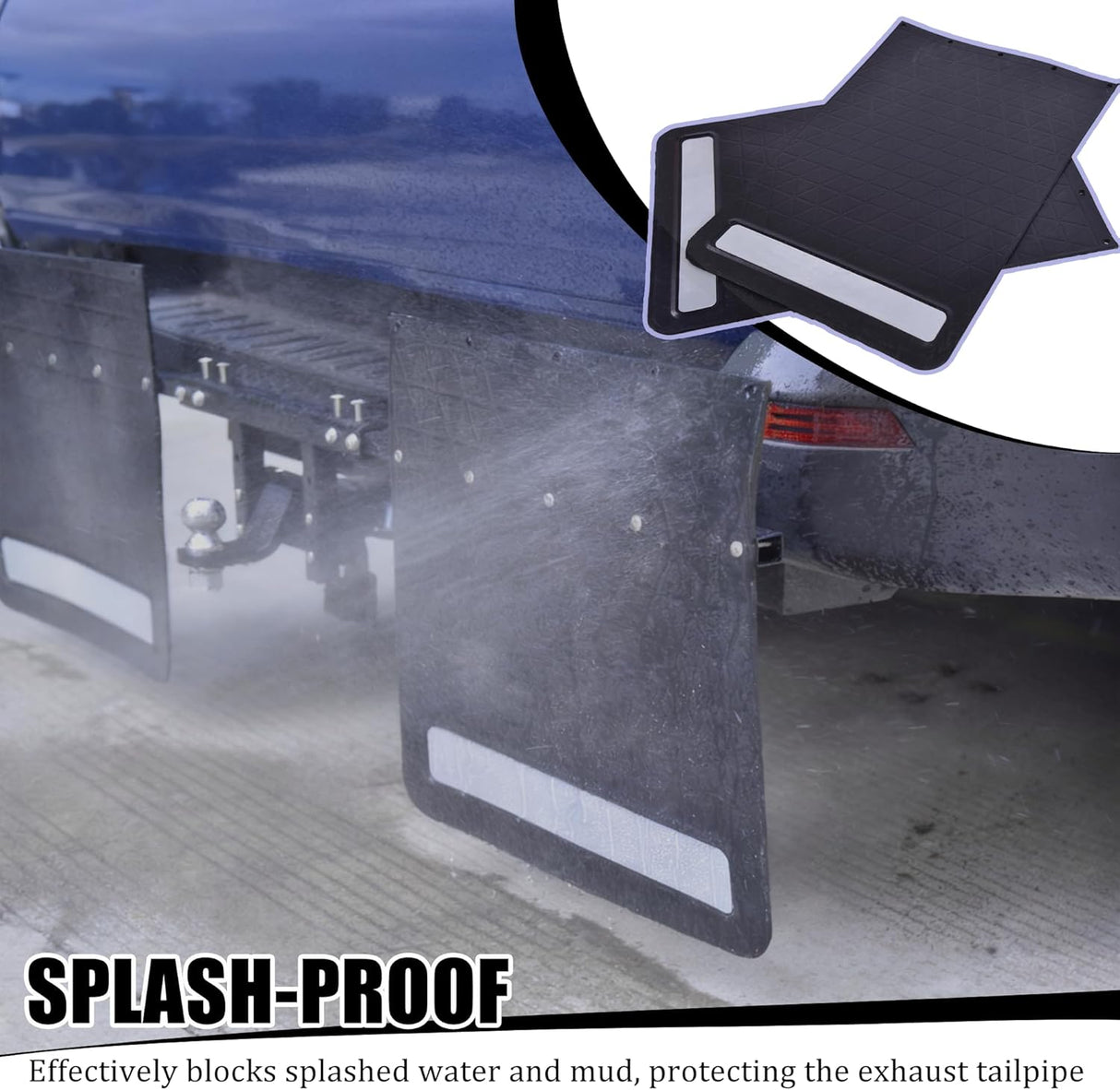 Rubber Mud Flap and Adjustable Hitch-Mounted System