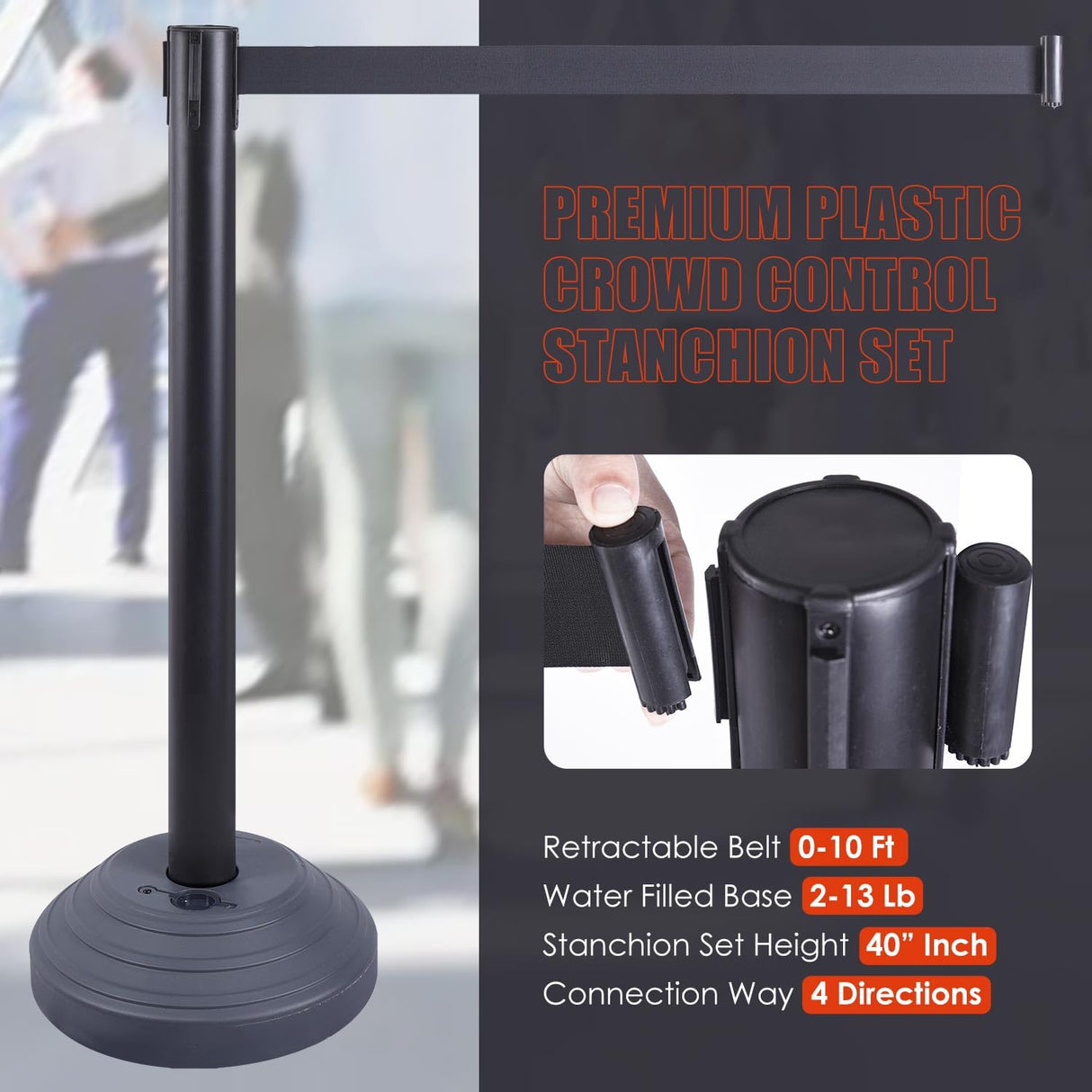 Plastic Retractable Stanchion with 10 ft Black Belt