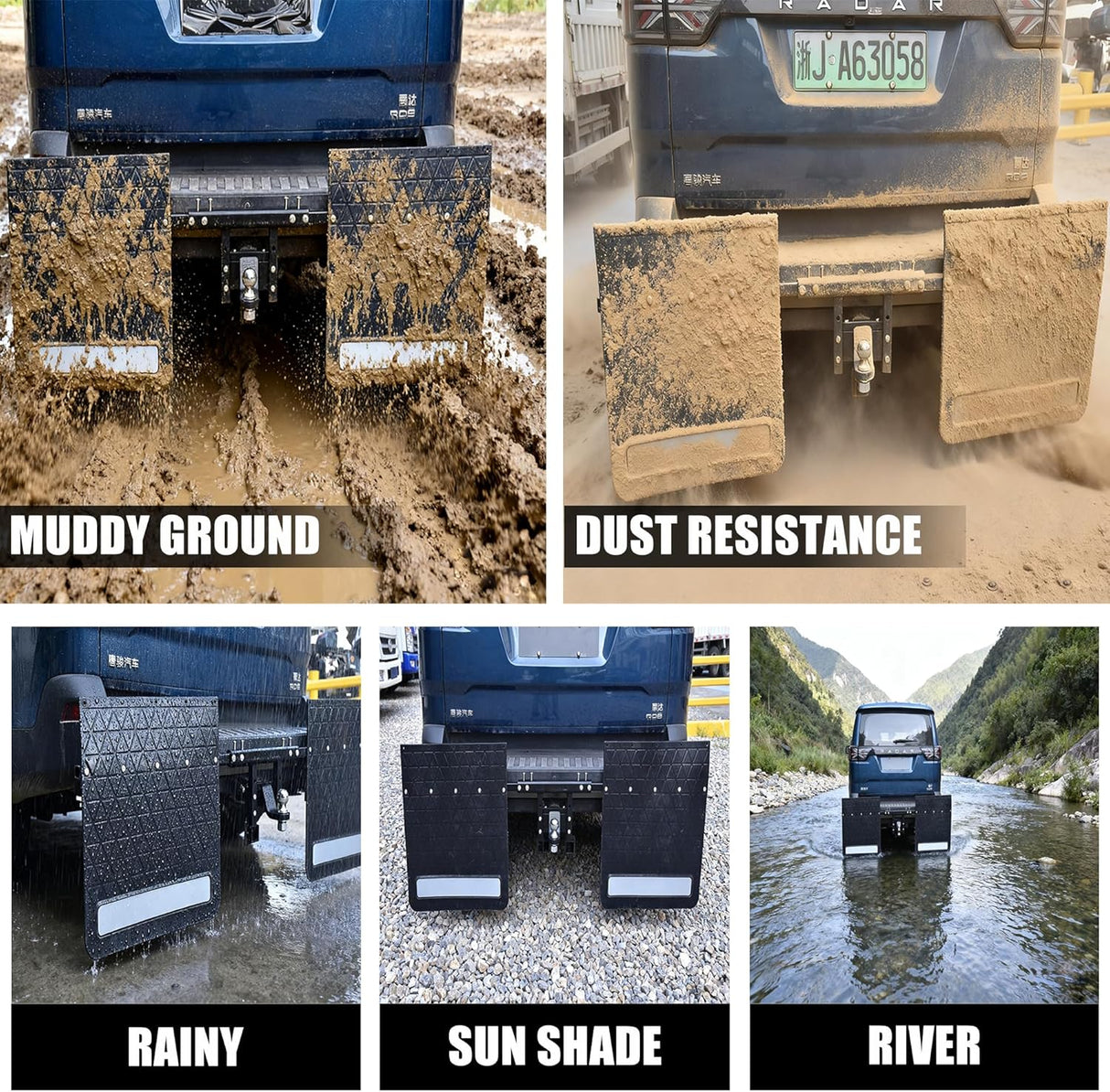 Rubber Mud Flap and Adjustable Hitch-Mounted System