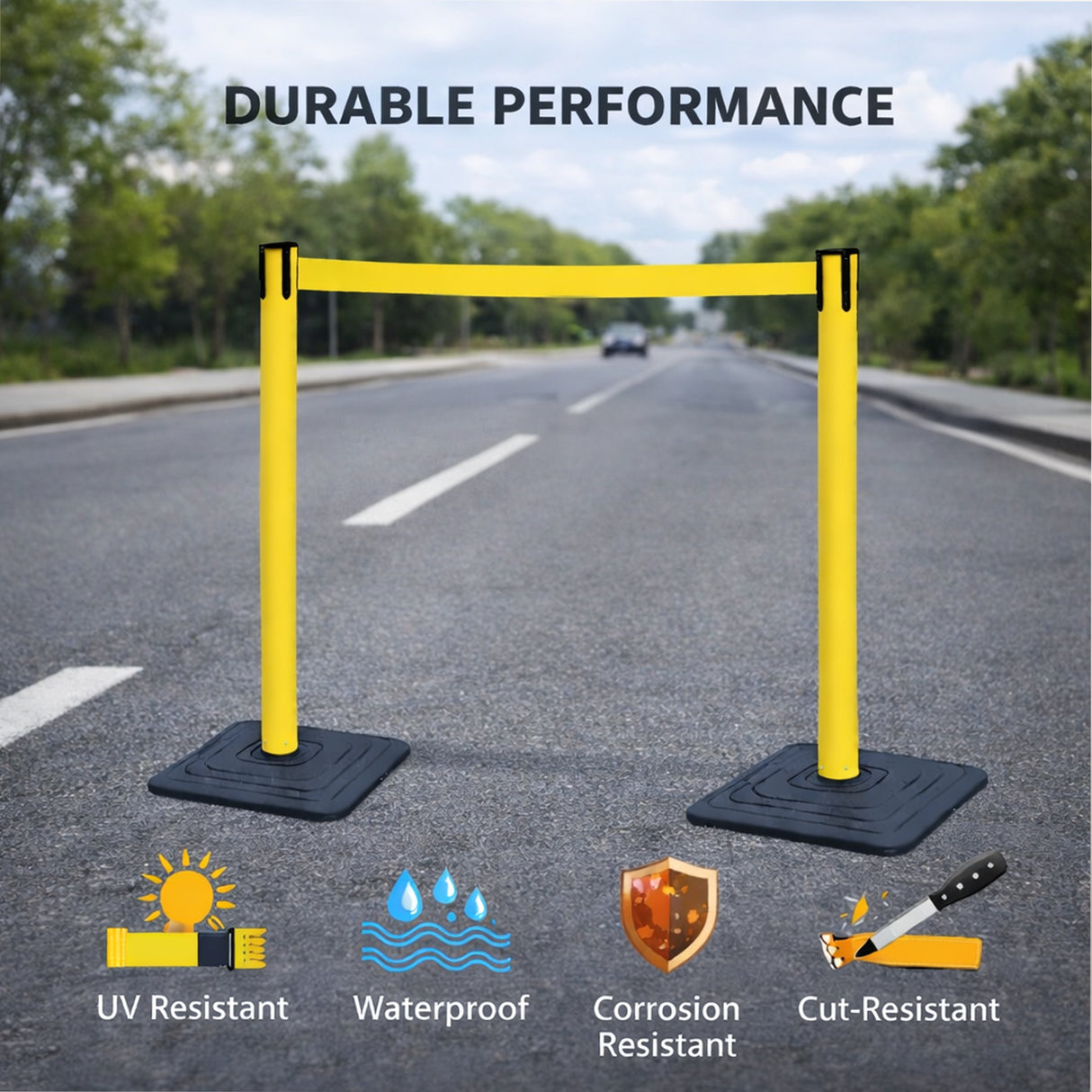 10ft Retractable Belt Stanchion Barrier - in use on site