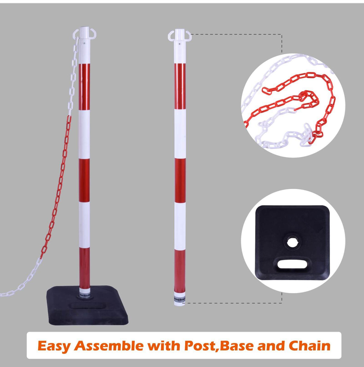 40" Delineator Post Cone with Rubber Base, 20ft Chains Traffic Barrier for Parking Lot,Road,Construction