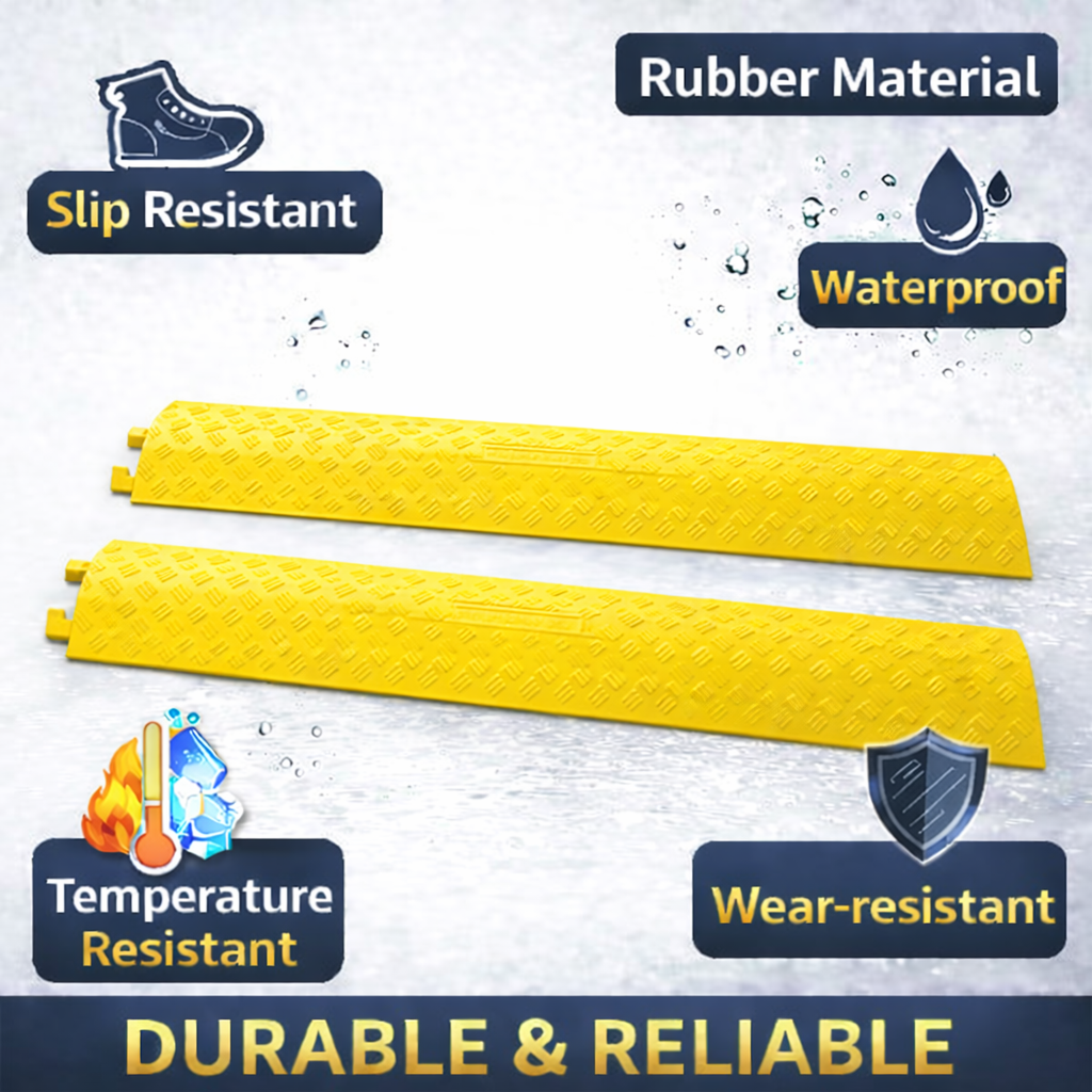 2PACK Black/Yellow Drop Over  Cable Ramp Protective Cover - 2,000 lbs Max Heavy Duty Drop Over Hose & Cable Track Protector, Safe in High Walking Traffic Areas - Cable Concealer for Outdoor & Indoor Use