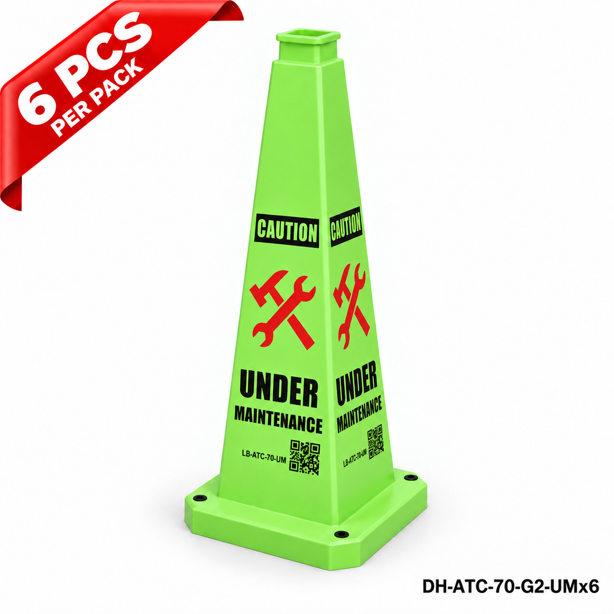 28Inch Green UNDER MAINTENANCE Safety Caution Cone - 6PCS