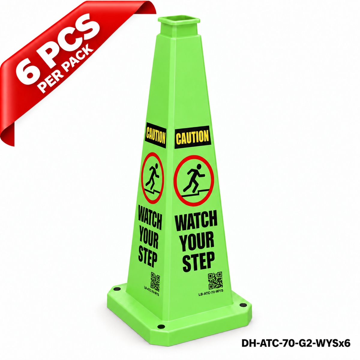 28Inch Green WATCH YOUR STEP Safety Caution Cone - 6PCS