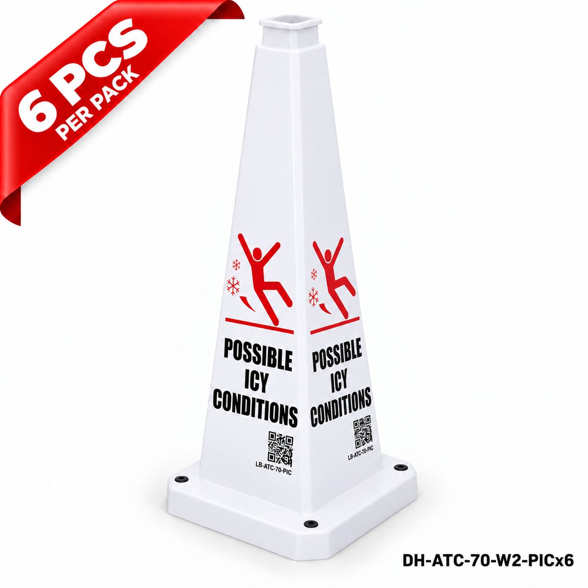 28Inch White POSSIBLE ICY CONDITIONS Safety Caution Cone - 6PCS