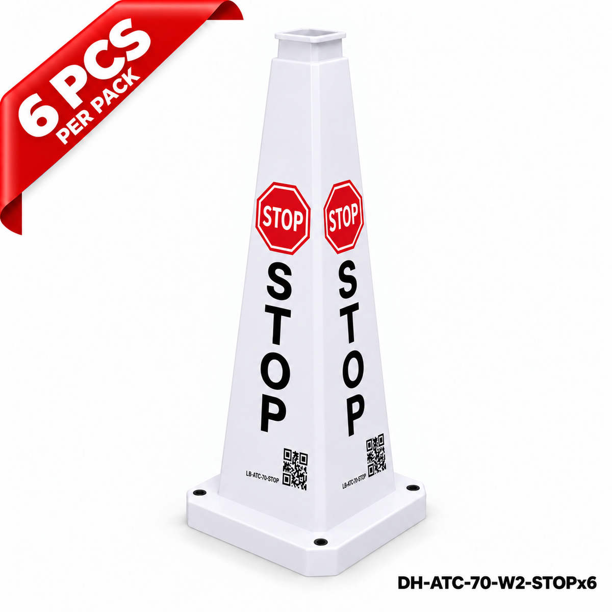 28Inch White STOP Safety Caution Cone - 6PCS