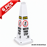 28Inch White WATCH YOUR STEP Safety Caution Cone - 6PCS