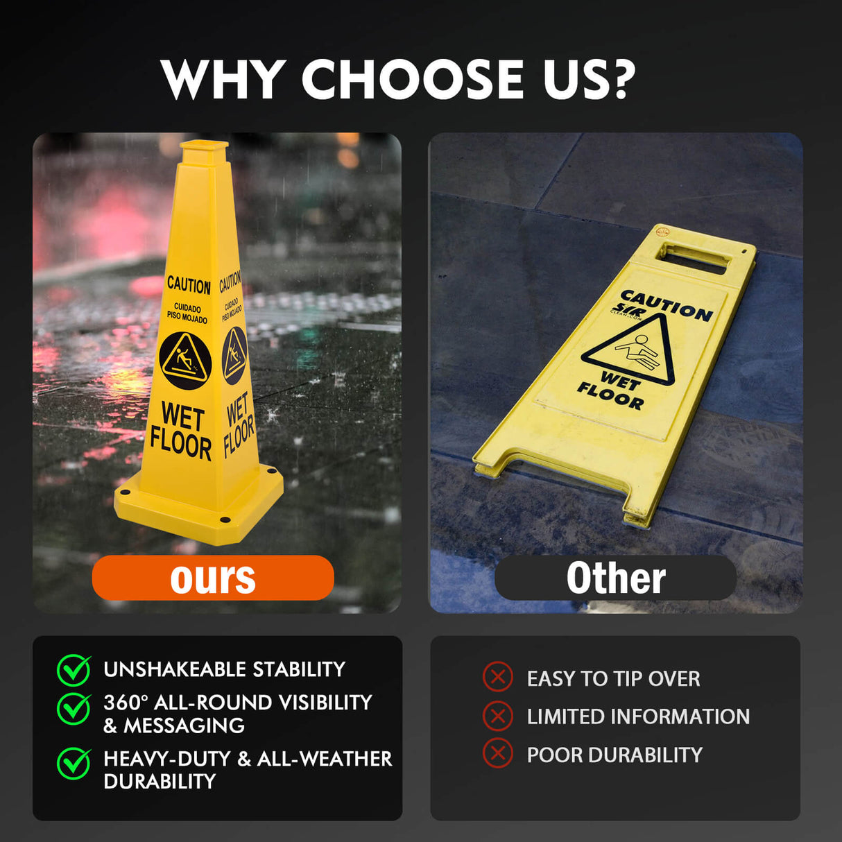 Heavy Duty 4-Sided Message Cone, Weather-Resistant for Outdoor Safety & Event Management