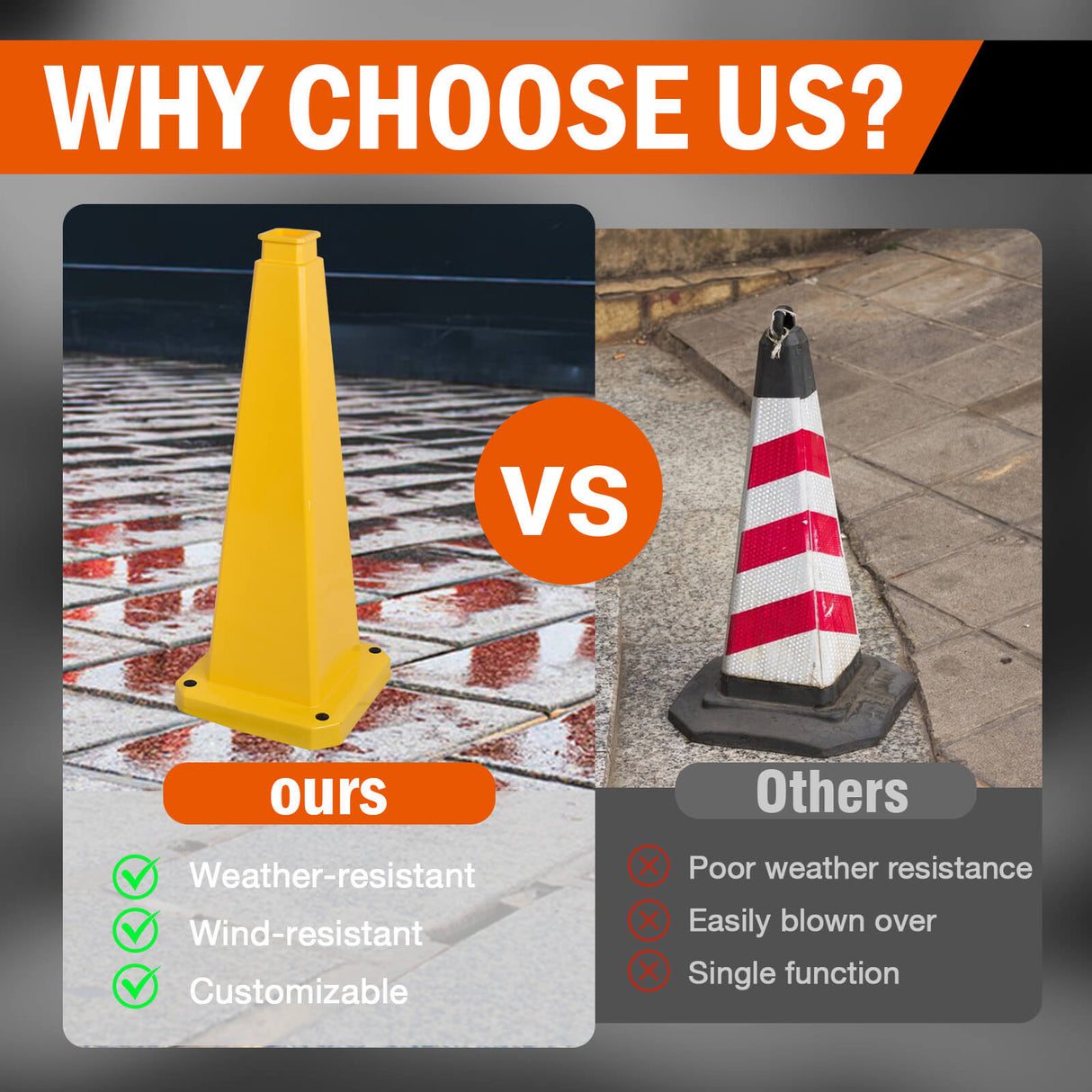 28/36Inch 4-Sided Message Cone, No Printing 6PCS