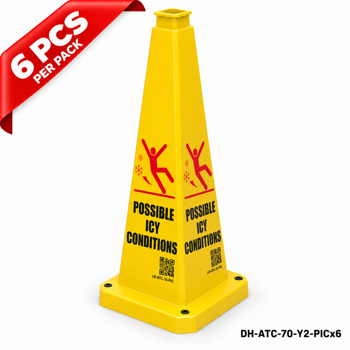 28Inch Yellow POSSIBLE ICY CONDITIONS Safety Caution Cone - 6PCS