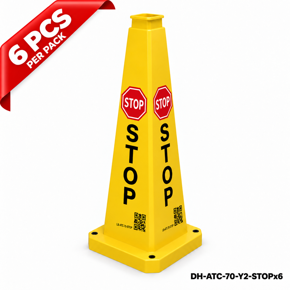 28Inch Yellow STOP Safety Caution Cone - 6PCS
