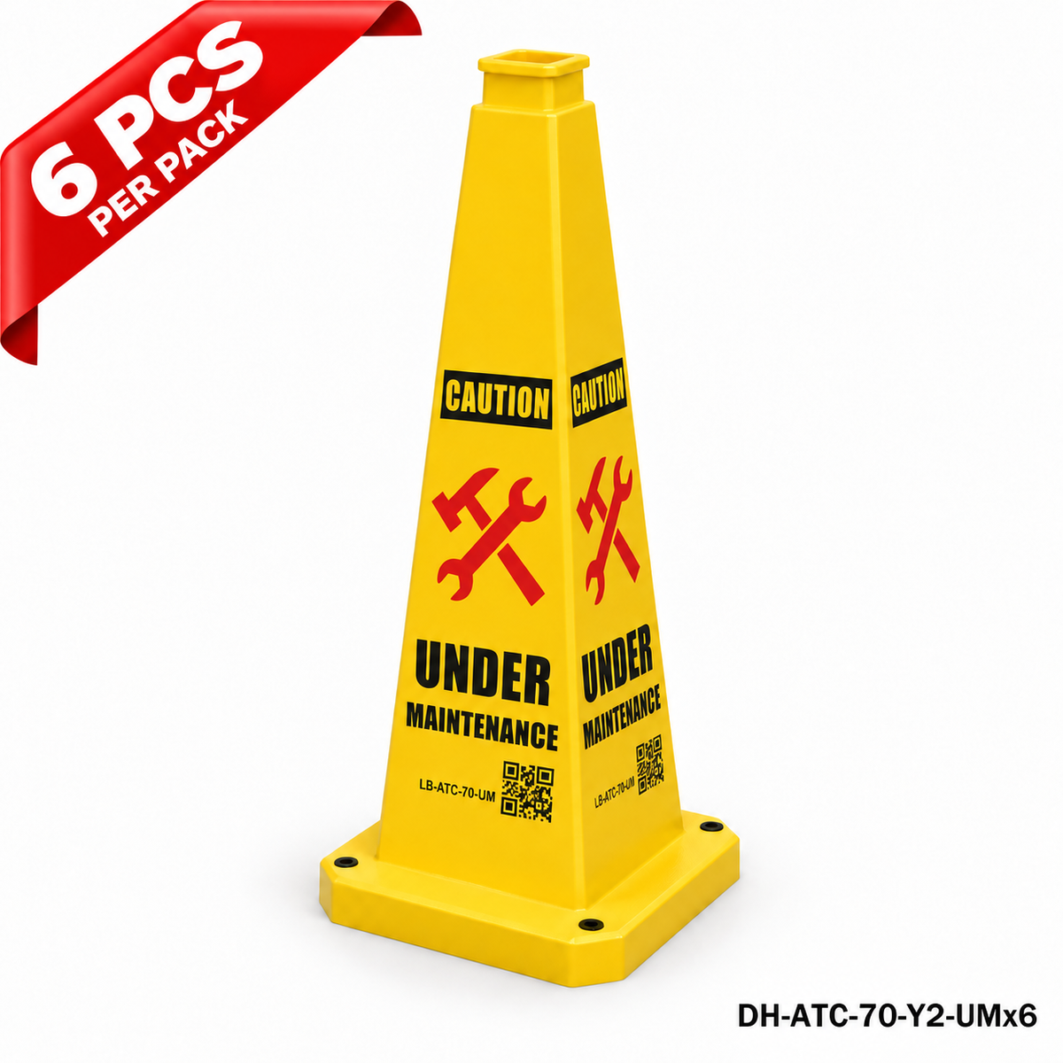 28Inch Yellow UNDER MAINTENANCE Safety Caution Cone - 6PCS