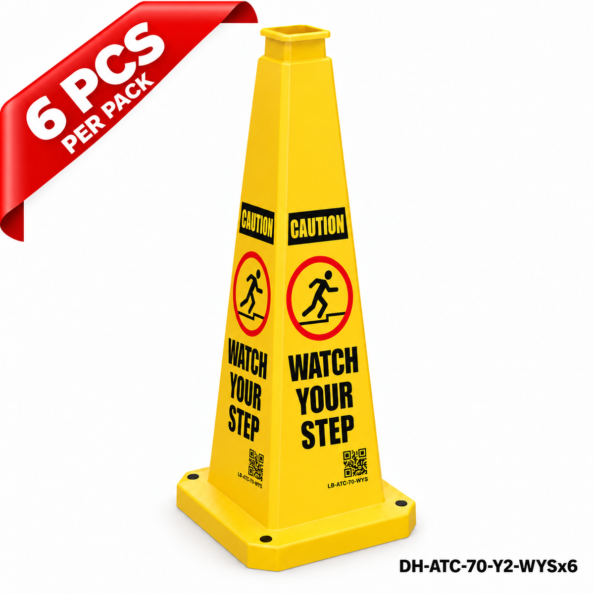 28Inch Yellow WATCH YOUR STEP Safety Caution Cone - 6PCS