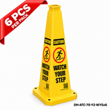 28Inch Yellow WATCH YOUR STEP Safety Caution Cone - 6PCS