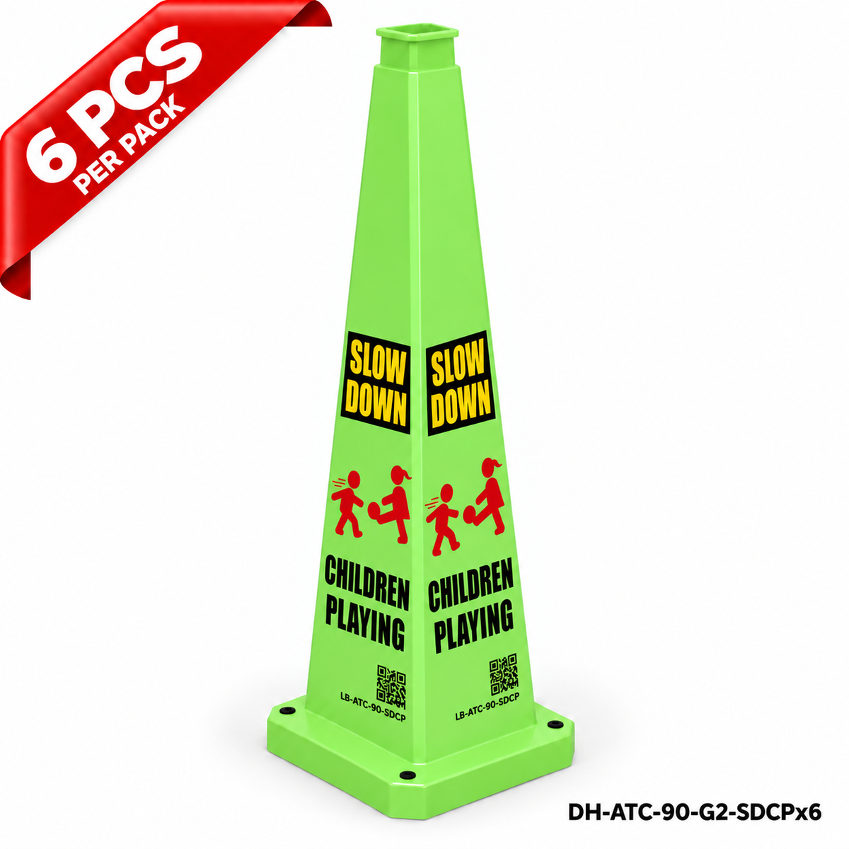 36Inch Green SLOW DOWN CHILDREN PLAYING Safety Caution Cone - 6PCS