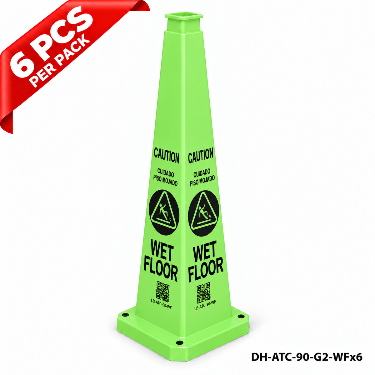 36Inch Green WET FLOOR Safety Caution Cone - 6PCS
