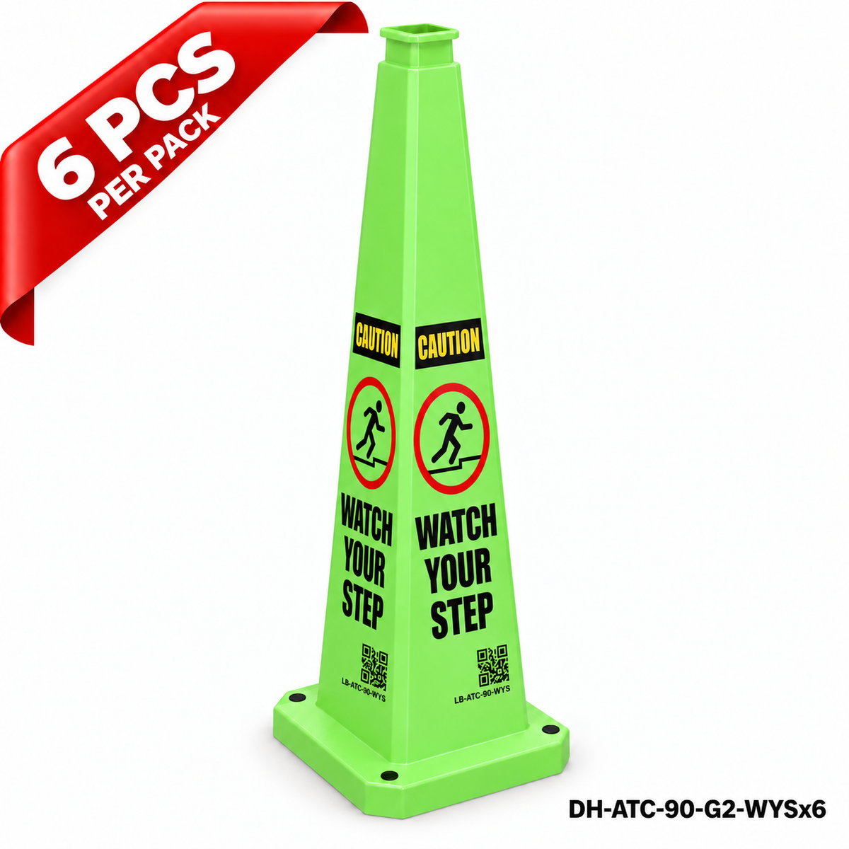 36Inch Green WATCH YOUR STEP Safety Caution Cone - 6PCS