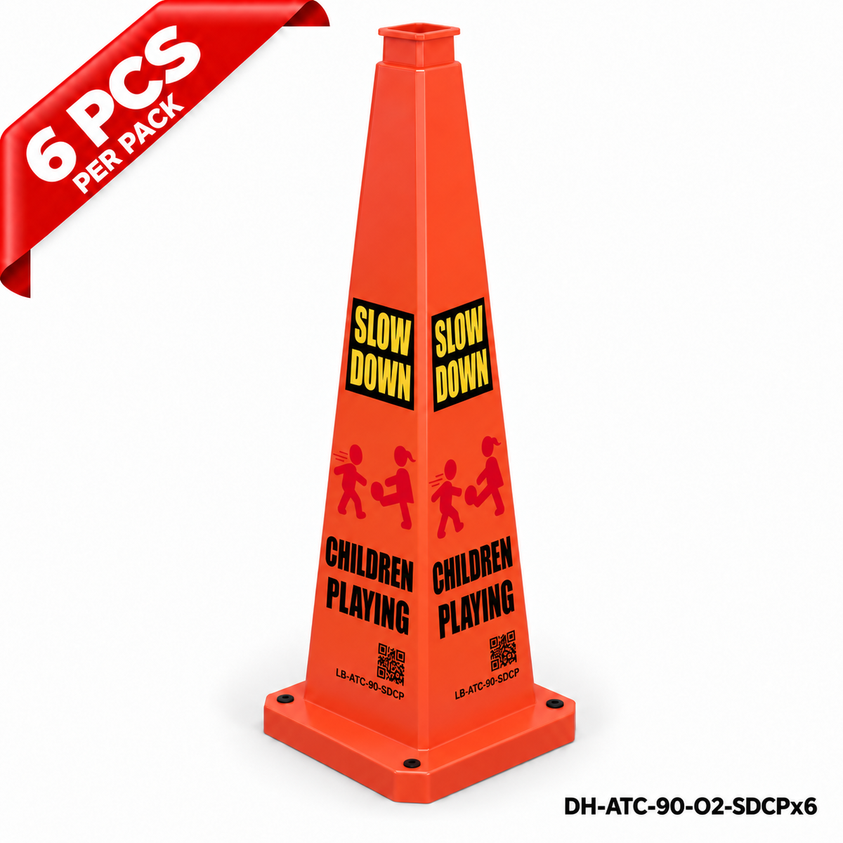 36Inch Orange SLOW DOWN CHILDREN PLAYING Safety Caution Cone - 6PCS