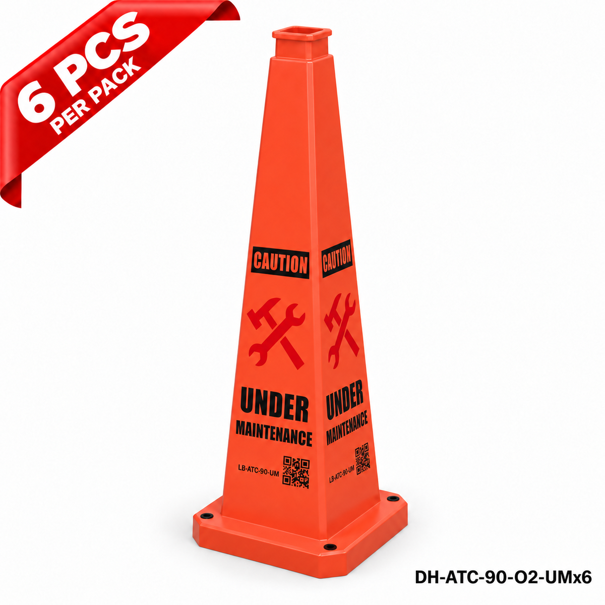 36Inch Orange UNDER MAINTENANCE Safety Caution Cone - 6PCS