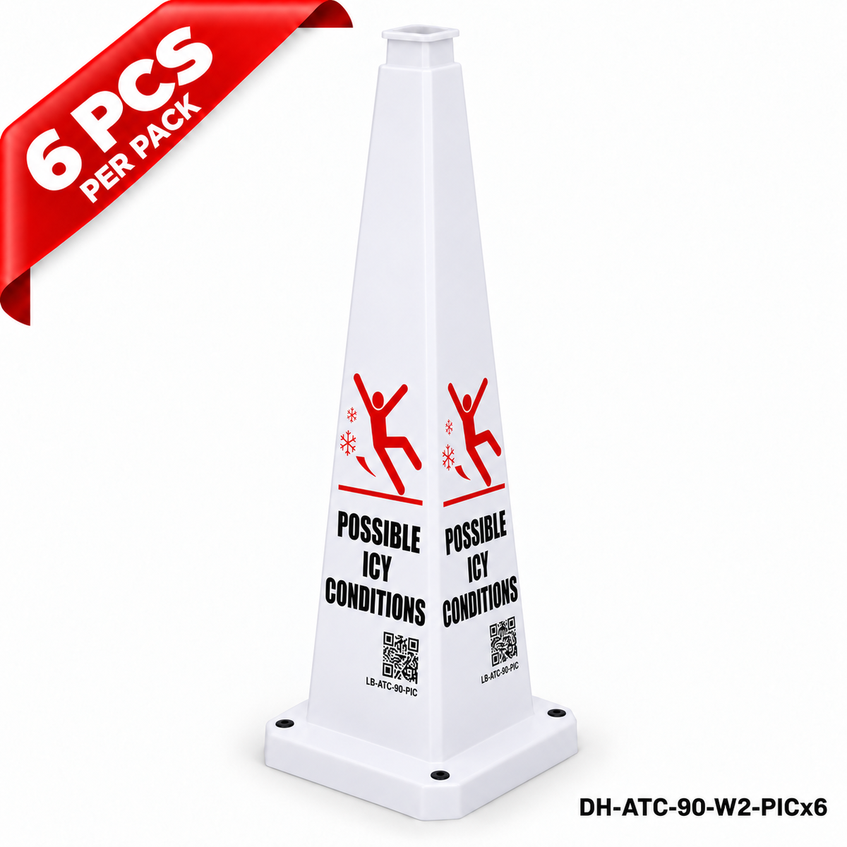 36Inch White POSSIBLE ICY CONDITIONS Safety Caution Cone - 6PCS