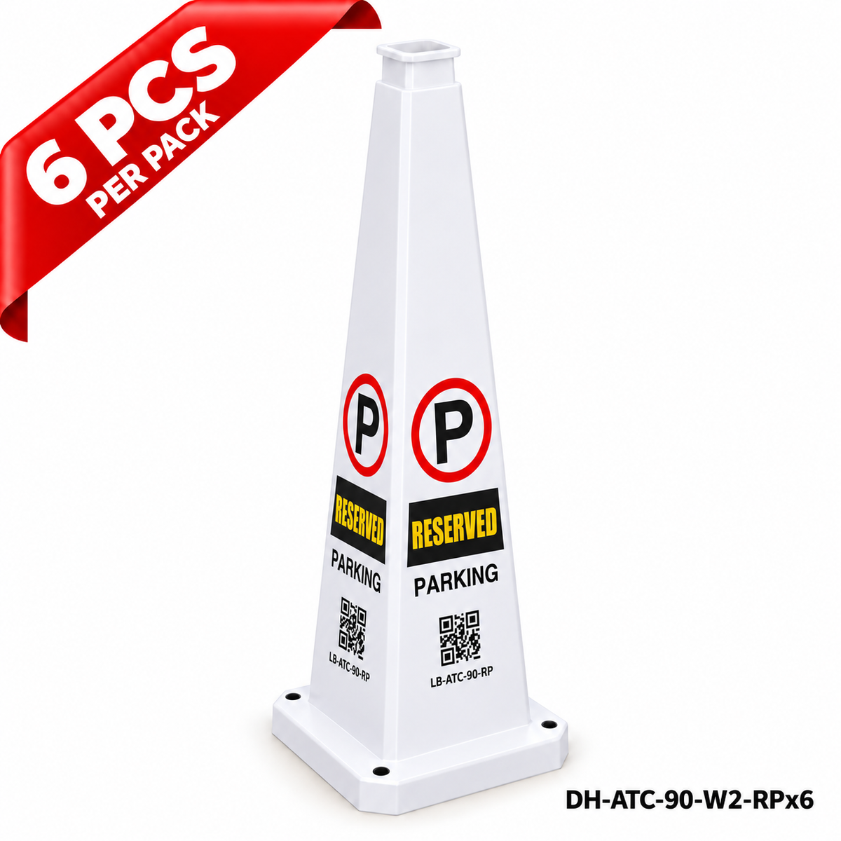 36Inch White RESERVED PARKING Safety Caution Cone - 6PCS