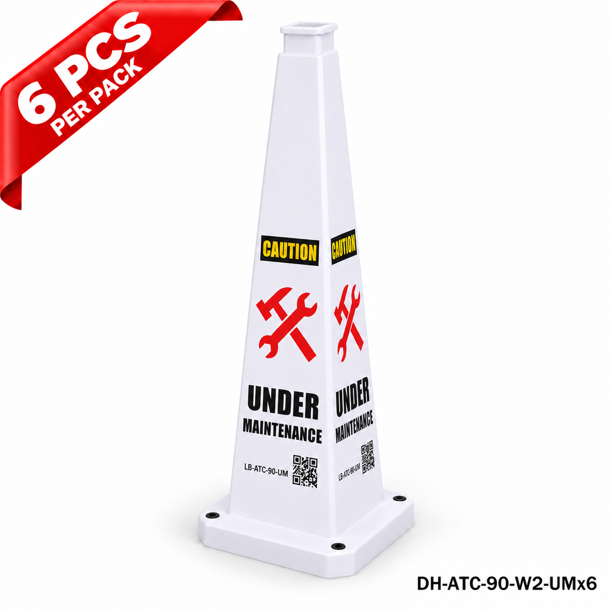 36Inch White UNDER MAINTENANCE Safety Caution Cone - 6PCS