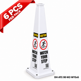 36Inch White WATCH YOUR STEP Safety Caution Cone - 6PCS