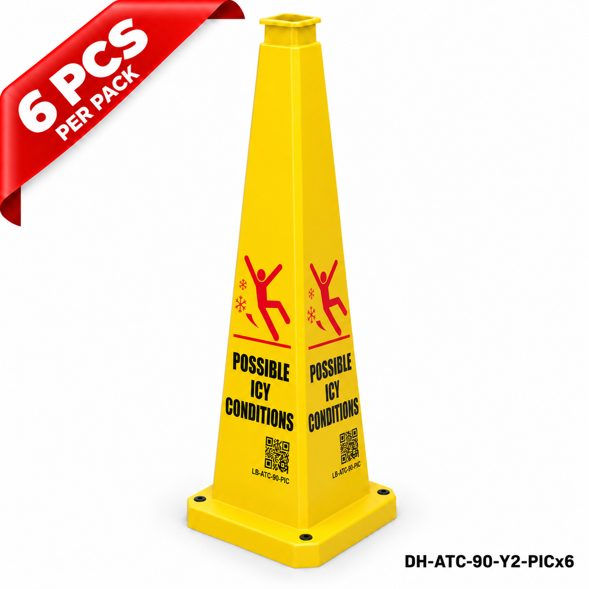 36Inch Yellow POSSIBLE ICY CONDITIONS Safety Caution Cone - 6PCS