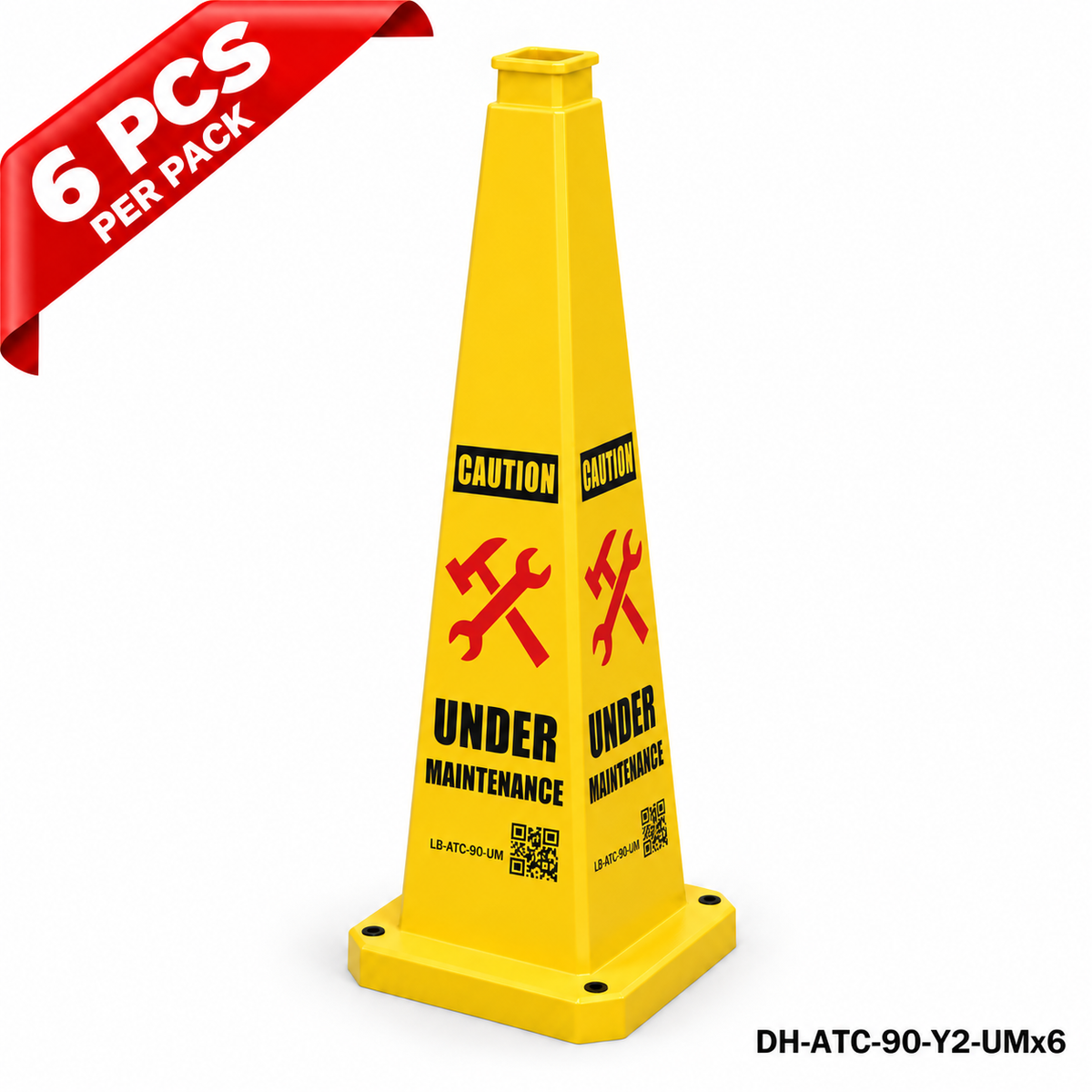 36Inch Yellow UNDER MAINTENANCE Safety Caution Cone - 6PCS