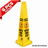 36Inch Yellow WATCH YOUR STEP Safety Caution Cone - 6PCS