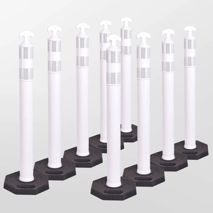 9PCS T-Top Delineator Post with Rubber /Water Filled Base , 4+4Inch ASTM Type IV Reflective Tape