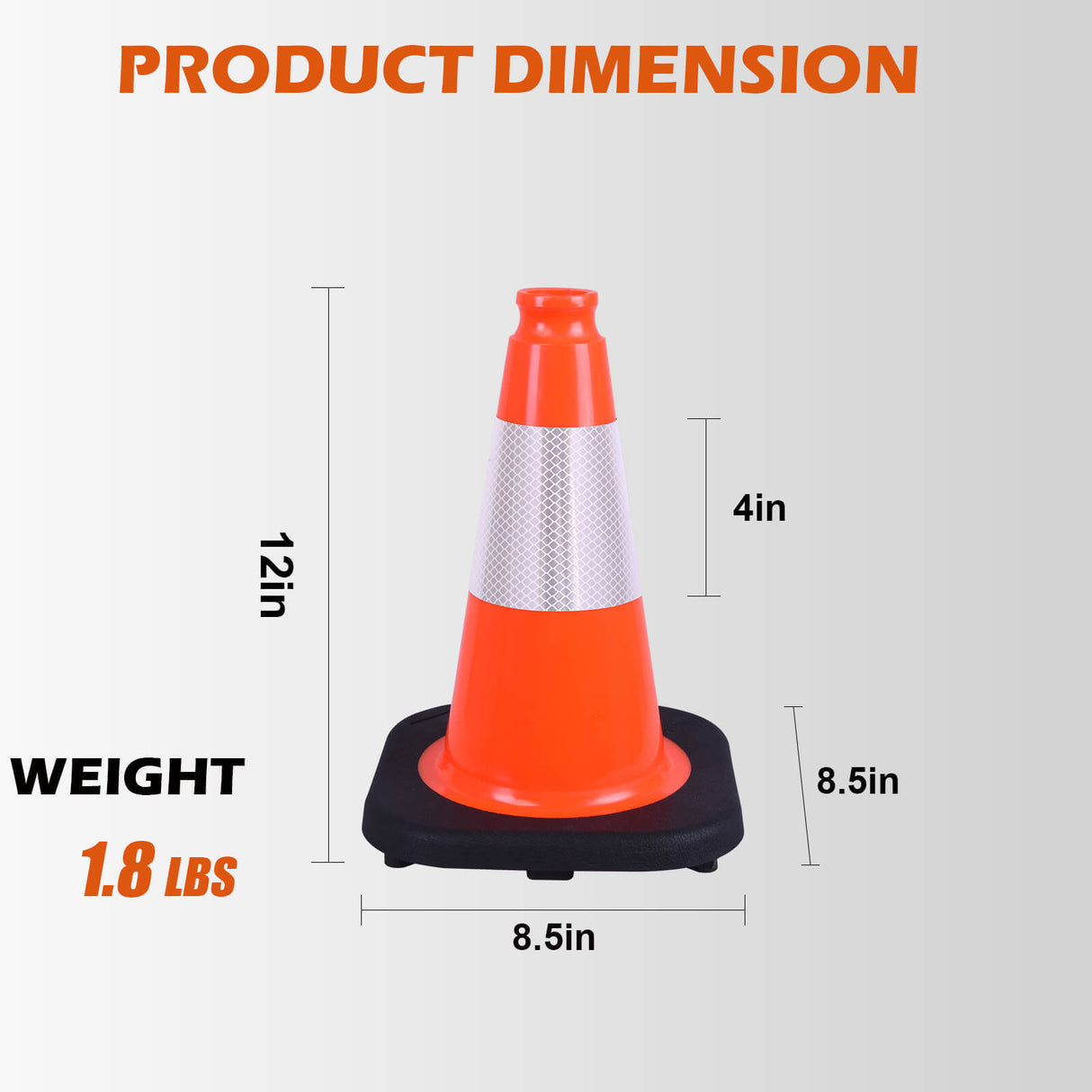 Heavy-Duty Traffic Cones 12/18/28/36 Inch, PVC Safety Cone with Reflective Stripe
