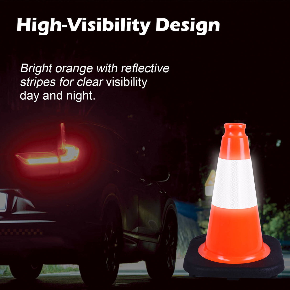 Heavy-Duty Traffic Cones 12/18/28/36 Inch, PVC Safety Cone with Reflective Stripe