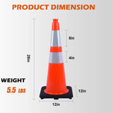Heavy-Duty Traffic Cones 12/18/28/36 Inch, PVC Safety Cone with Reflective Stripe