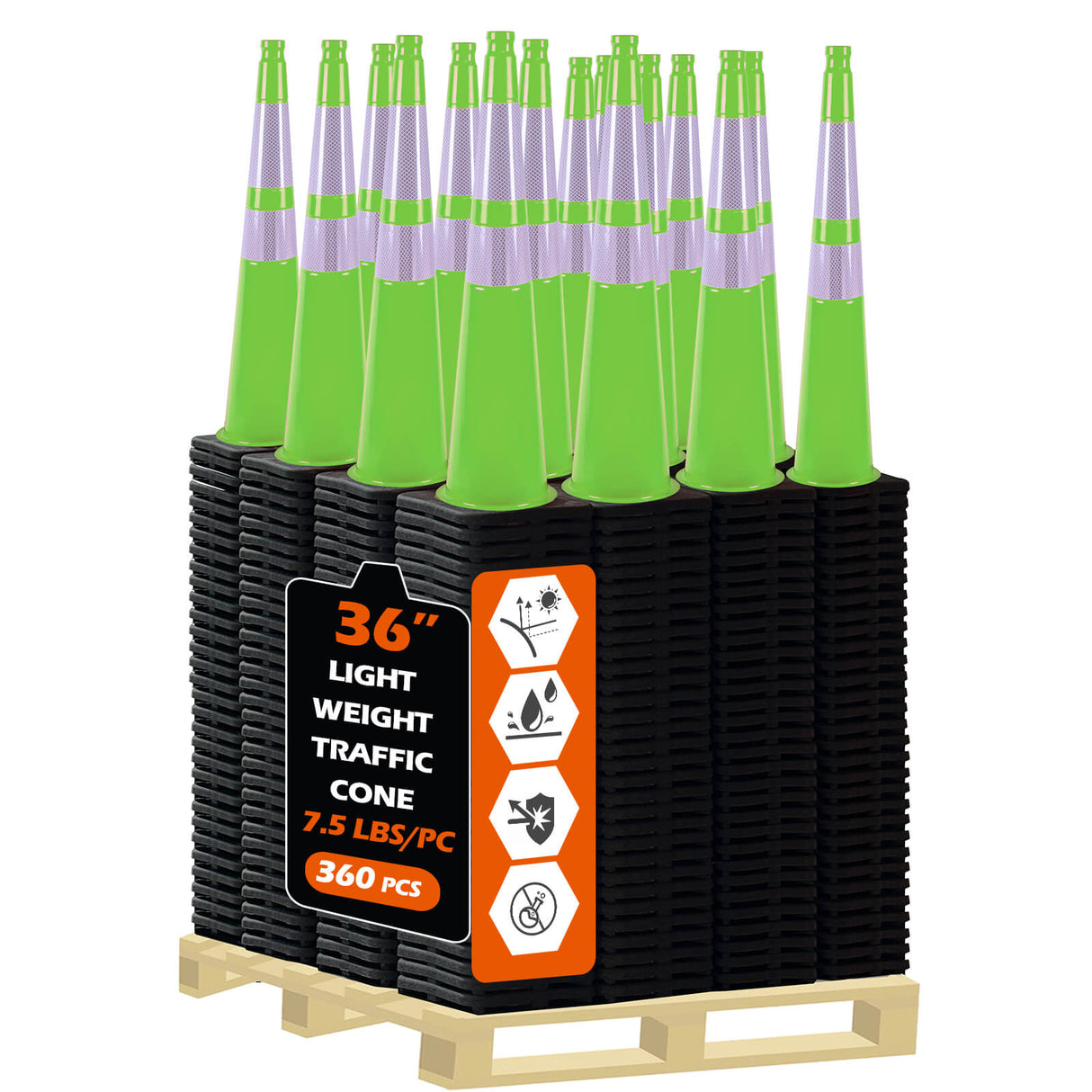 Heavy-Duty Traffic Cones 12/18/28/36 Inch, PVC Safety Cone with Reflective Stripe