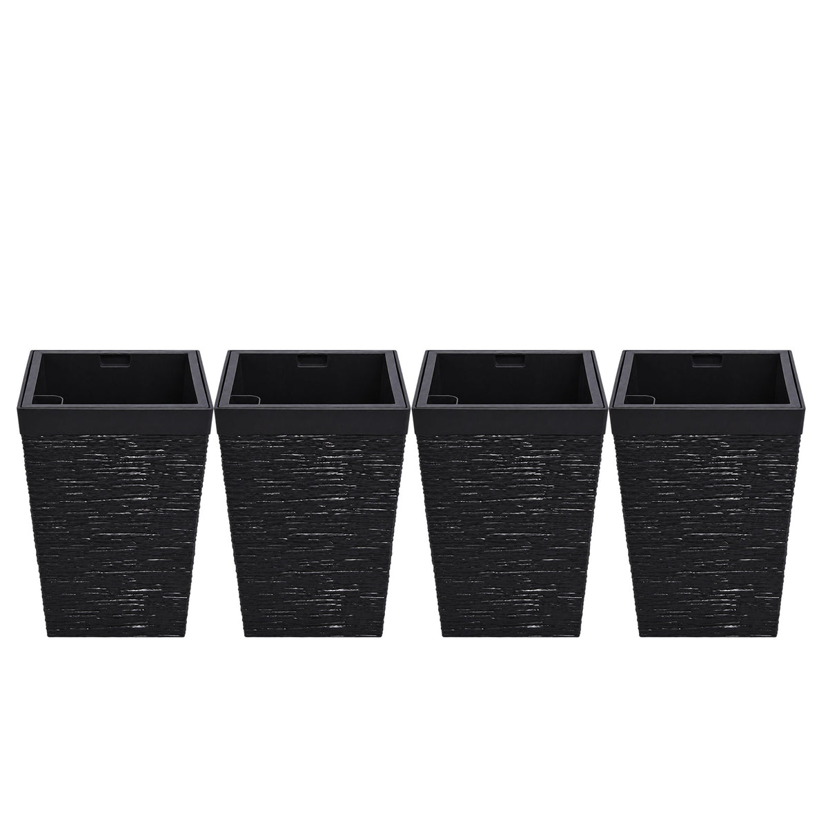 Set of four black 16-inch square planters
