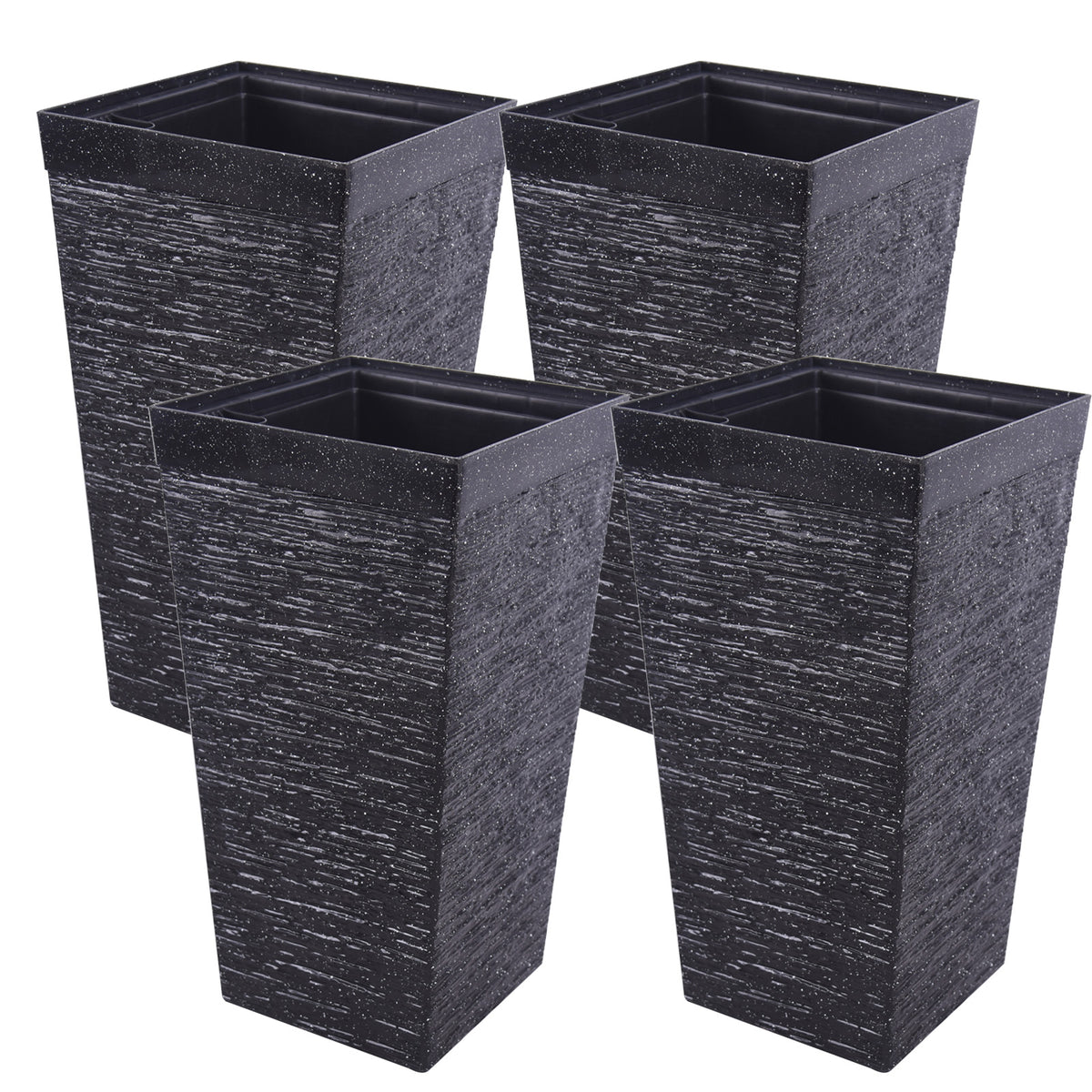 Set of four black 22-inch tall square planters