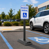 Portable sign holder with rubber base for reserved accessible parking
