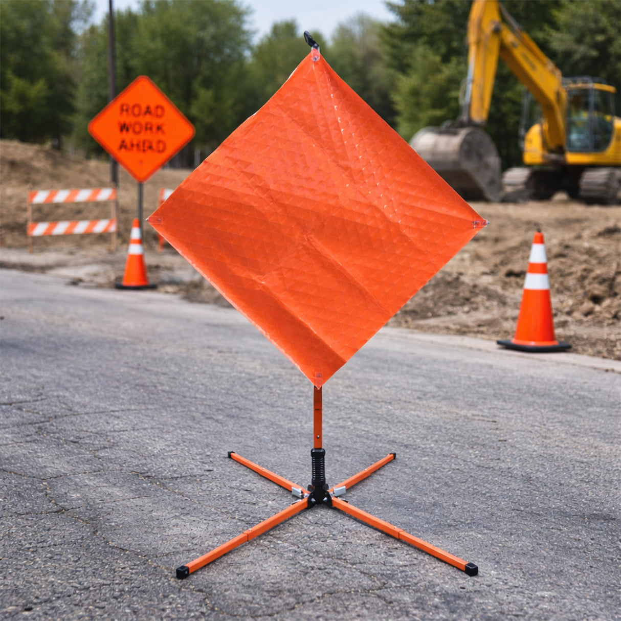 Portable Roll-Up Sign Stand with TPU Spring System | Adjustable Height & Easy Setup | Durable & Stable for Roadwork, Construction Zones, and Traffic Control