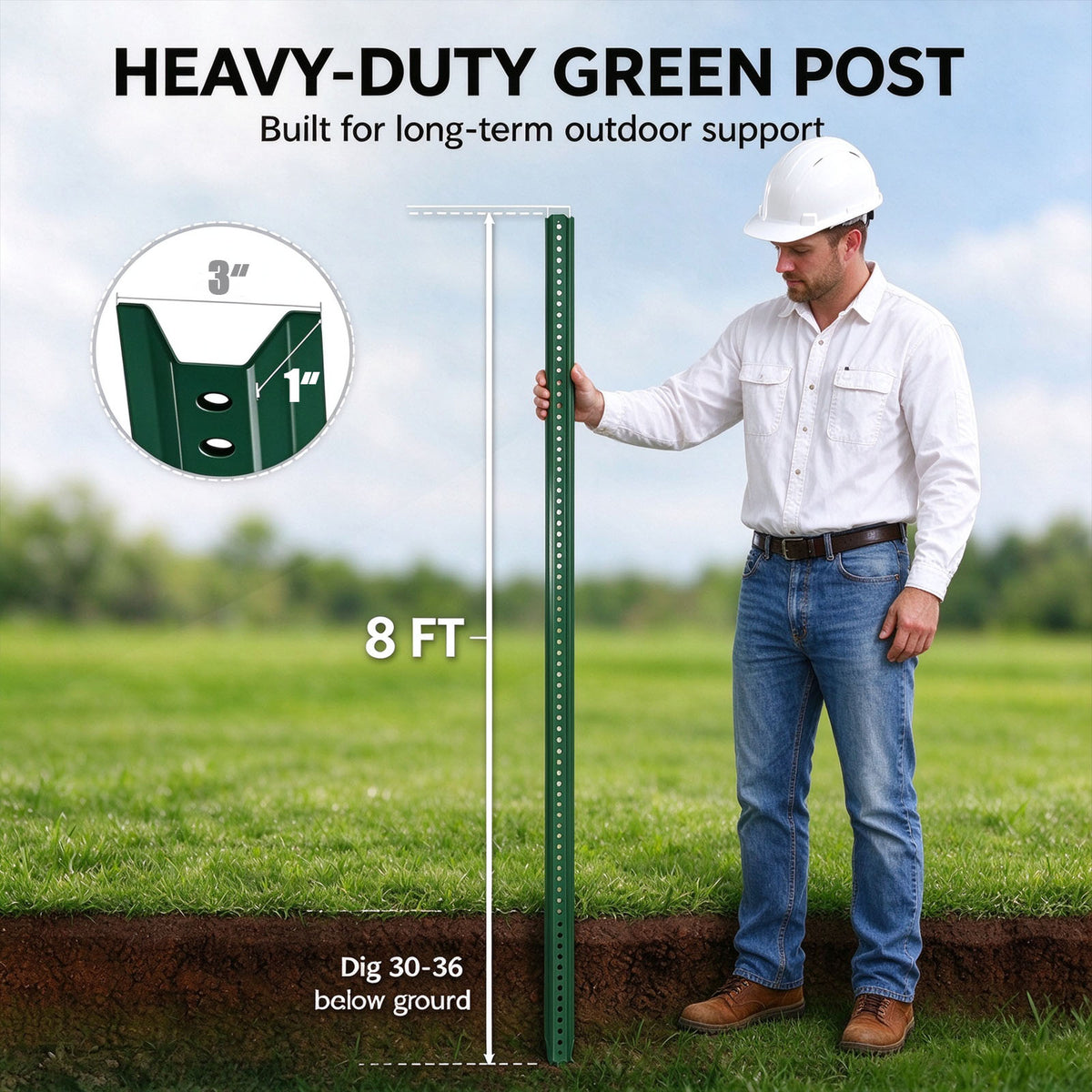 80-Inch Galvanized Steel U-Channel Sign Post for Traffic & Parking Signs